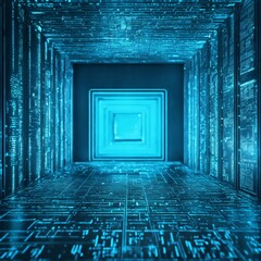 Digital room with blue wall and floor