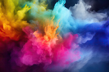 colorfull background of smoke, holy powder. mixed rainbow powder. concept of make-up, decorative cosmetics