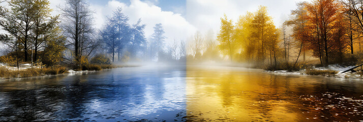 Autumns Mirror: A Serene Lake Reflecting the Fiery Hues of Fall, Encapsulating the Tranquil Beauty of the Season
