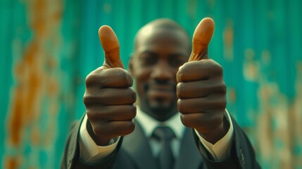 Multi-racial Business Thumbs Up on Green Background