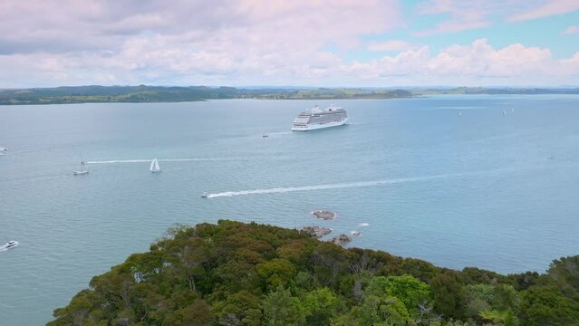 Luxury Cruise ship at anchor in Russell, Bay of Islands, New Zealand