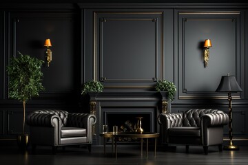 stylist and royal The interior design of luxury lounge and living room and black wall wall background