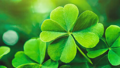Green clover full background for Saint Patrick's Day concept. Top view