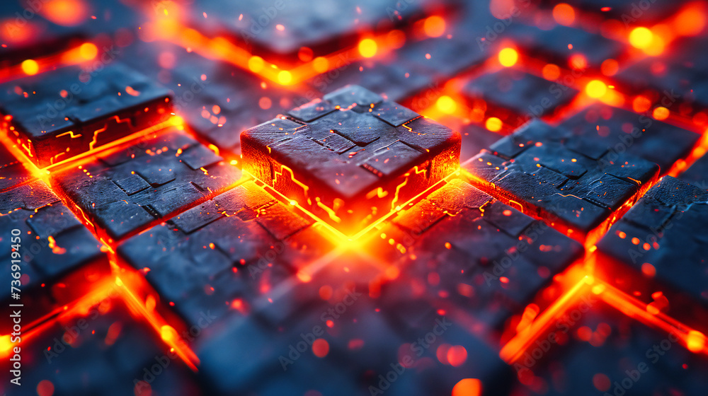 Poster the heart of technology: a close-up view of a microchip circuit board, symbolizing the intricacies o
