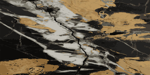 Dark marble texture. Black marble with yellow spots. Vector illustration