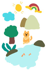 Naklejka premium children drawing of dogs playing in nature