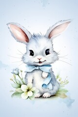 cute watercolor card with cute bunny