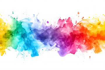 White background with colorful paint splashes and ink drops, featuring various shapes and colors in...