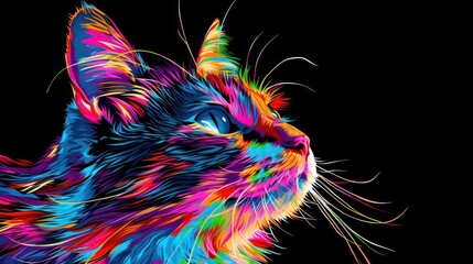 a close up of a cat's face with multicolored paint splattered on it's face.