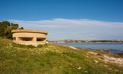 A World War Two bunker on the coast of the Kasteja Forest Park - Park Suma Kasteja - in Medulin,...