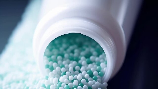 Closeup of a common household product, such as a toothbrush or shampoo bottle, with plastic microbeads listed as an ingredient, illustrating the prevalence of microplastics in everyday items