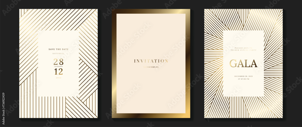 Canvas Prints luxury invitation card background vector. golden elegant wavy gold line pattern on light background.