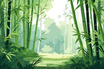 a painting of a path through a bamboo forest - obrazy, fototapety, plakaty