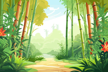 a painting of a path through a bamboo forest