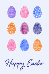 Easter greeting card. Background with painted eggs pattern. Vector illustration