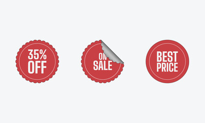 discount promotion sticker set. promote buy now with sell 35% off, on sale, new, big sale, best price sticker vector illustration isolated on white