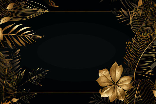 a black background with gold leaves and flowers