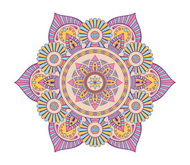 Mandala. Decorative round ornament. Isolated on white background. Arabic, Indian, ottoman motifs. Ethnic mandala with colorful patterns. For cards, invitations, t-shirts. Vector color illustration.