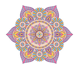 Mandala. Decorative round ornament. Isolated on white background. Arabic, Indian, ottoman motifs. Ethnic mandala with colorful patterns. For cards, invitations, t-shirts. Vector color illustration.
