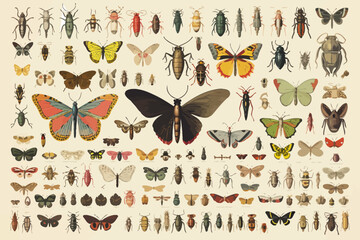 a group of butterflies and moths on a white background