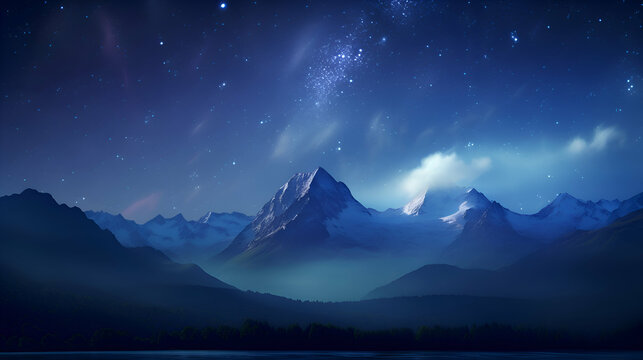Mountain landscape with starry sky. Elements of this image