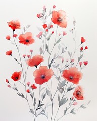 Painting of Red Flowers on White Background