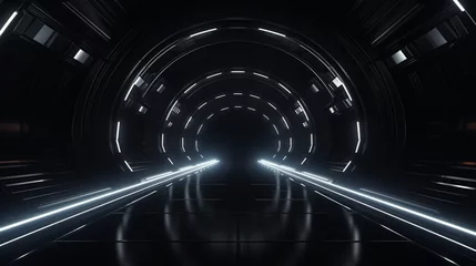 Foto op Plexiglas Helix Bridge 3D rendering of a dark abstract sci-fi tunnel.