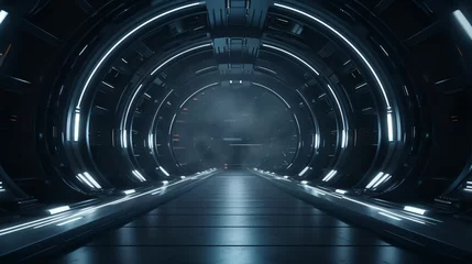 Foto op Plexiglas Helix Bridge 3D rendering of a dark abstract sci-fi tunnel.