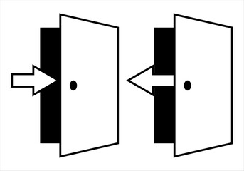 Icono negro de puerta abierta de salida o entrada. - obrazy, fototapety, plakaty
