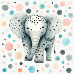 Cute watercolor elephant illustration. Vector simple background for kids.
