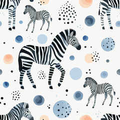 Cute watercolor zebra pattern. Vector simple seamless background for kids.