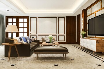 Naklejka na ściany i meble 3D Rendering Contemporary Modern Dining Room Living Room With Luxury Decor