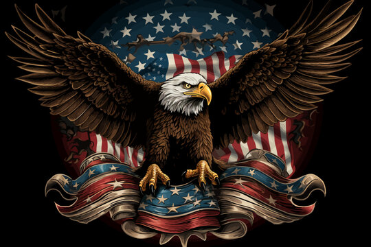 a bald eagle sitting on top of an american flag