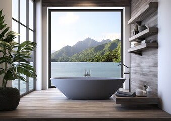 bathroom room ideas, including bathtub, glass, towels, shower, shelf table which are simple and minimalist but still give the impression of being clean and elegant.