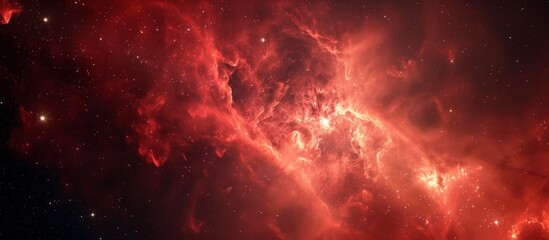 Fototapeta na wymiar a red nebula in the middle of a dark space filled with stars . High quality