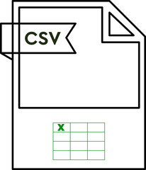 CSV File format icon  black outline and light color text