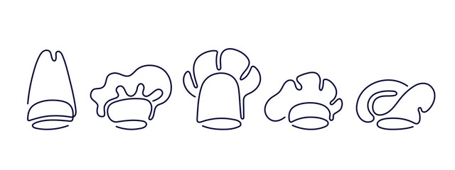 Chef hats. Line doodle batch. Uniform clothes logo