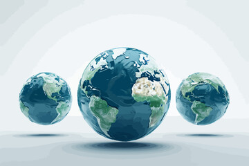 a group of three blue and green earth globes - obrazy, fototapety, plakaty