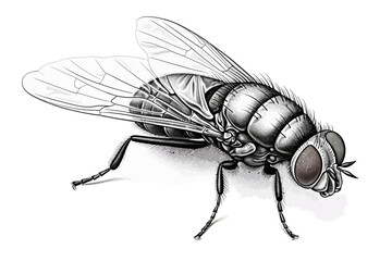 a drawing of a fly on a white background