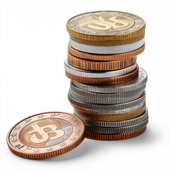 Euro coins stacked on each other in different positions.  ai technology