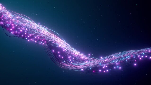 A purple wave with a swirl of light and a purple background neon animation for club, disco background