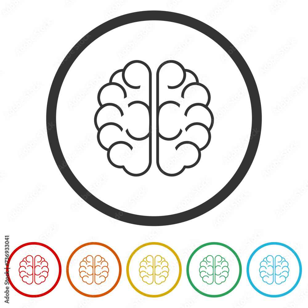 Poster brain icon. set icons in color circle buttons