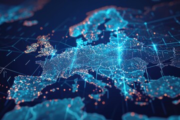 Abstract digital map of Western Europe, concept of European global network and connectivity, data transfer and cyber technology, information exchange and telecommunication