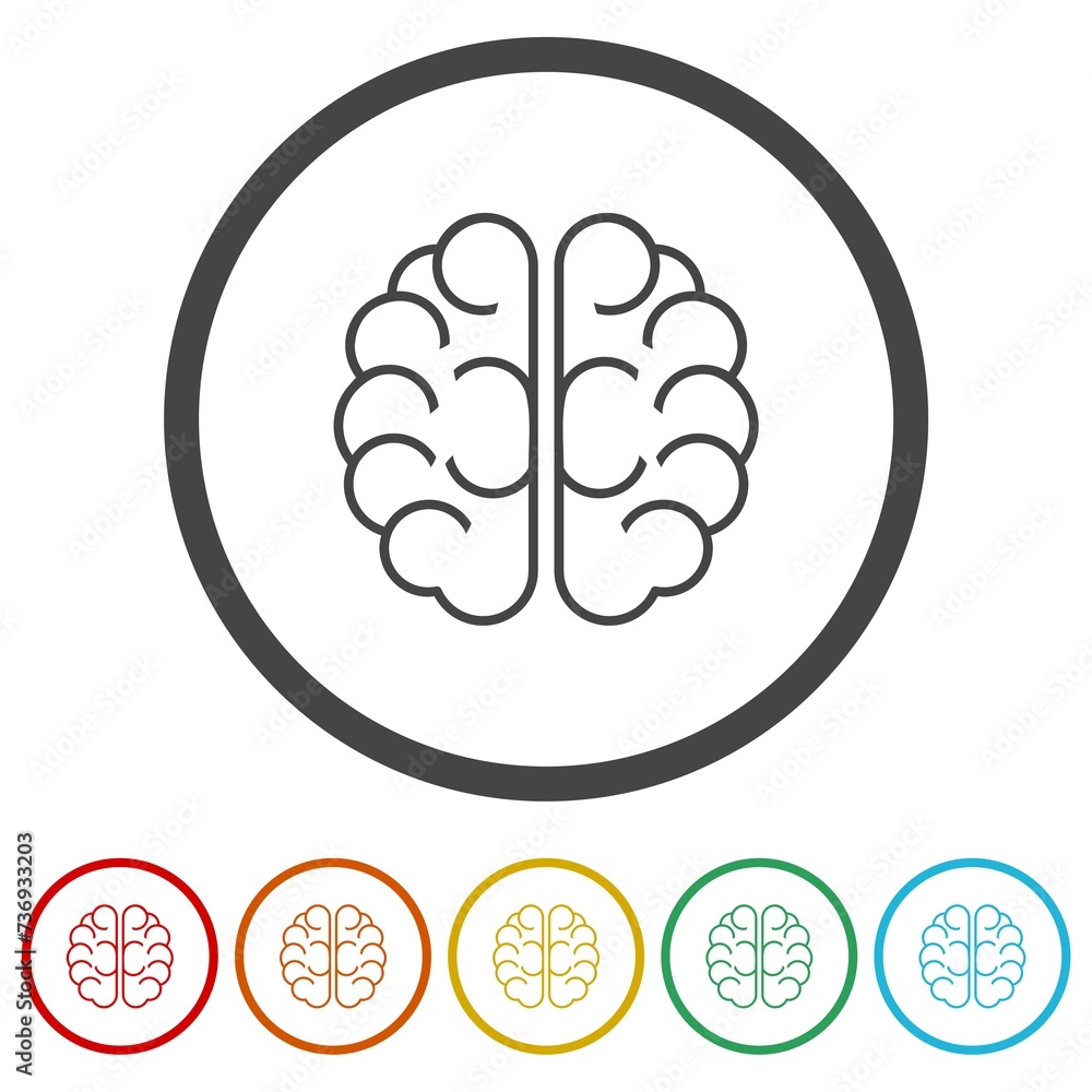 Poster brain icon. set icons in color circle buttons