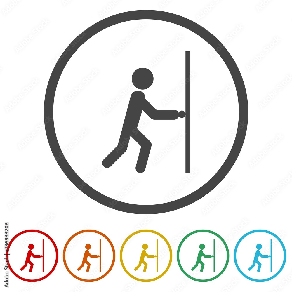 Poster close the door sign. set icons in color circle buttons