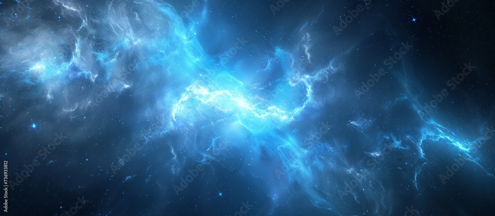 Poster a computer generated image of a blue nebula in space . high quality