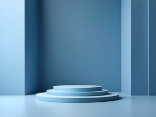 Abstract minimal scene with blue podium. 3d rendering illustration with copy space for mock up, display, showcase, backdrop, product placement