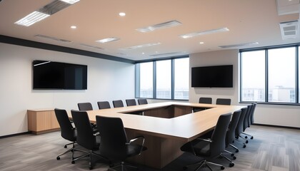 Fototapeta na wymiar Modern design empty business meeting room, view from the boss seat