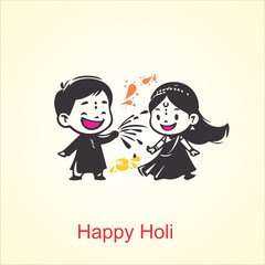 Illustration of happy Holi. Cartoon Young people Playing Holi