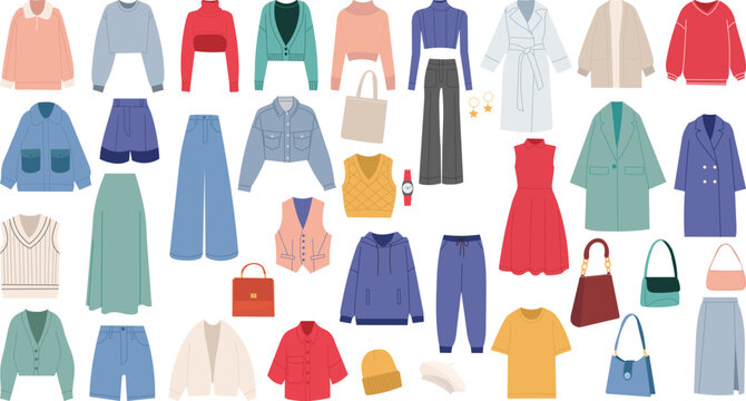 set of women's fashion clothes in flat style vector